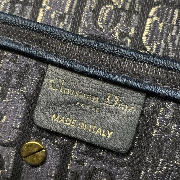 Auth DIOR/ChristianDior Saddle Bag Navy Cream Gray Velour Jacquard Handbag - Picture 15 of 16